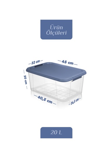 20 Lt Multibox Saklama Kabı - Kilitli Kapaklı Çok Amaçlı Düzenleyici Kiler Depolama Saklama Kutusu Mavi