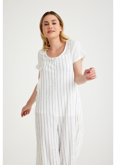 Toridas Günlük Askılı Bol Kesim Yazlık Kadın Tulum 5104çizgili 001