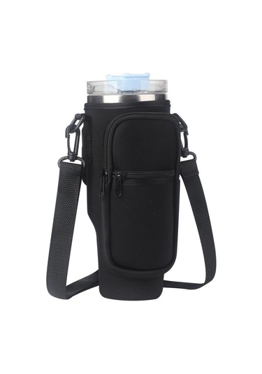Siyah Telefon Cepli Su Şişesi Taşıma Çantası - Açık Havada Seyahat Ve Spor İçin Ayarlanabilir Omuz Askısı