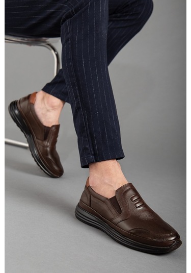 Atom Bağsız Baskılı Kahverengi Erkek Comfort Ayakkabı-2141-KAHVERENGİ