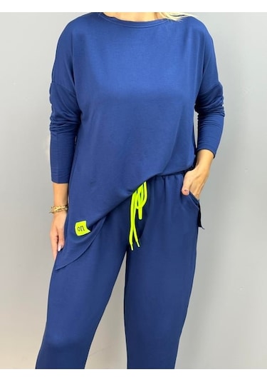 The İstanbul Kadın Iki Iplik Viskon Pamuk Kumaş Arma Detaylı Ikili Takım Lacivert