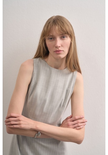 Mathilda Store Kadın Gri Çizgili Basic Elbise Gri