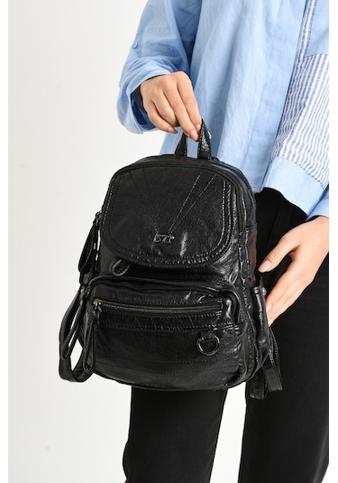 Y.s.deri Mini Boy Kadın Sırt Çantası Vegan Deri Bayan Sırt Çantası 27 20 Cm Yumuşak Doku Çok Cepli 001