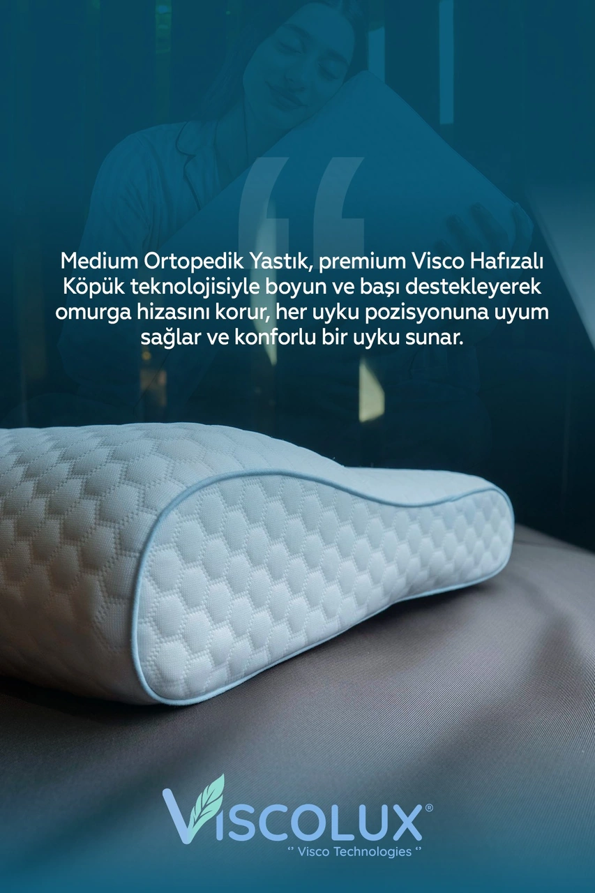 Medium Boy Ortopedik Yastık - Boyun Destekli Visco Yastık 56x36x11/7 Mavi