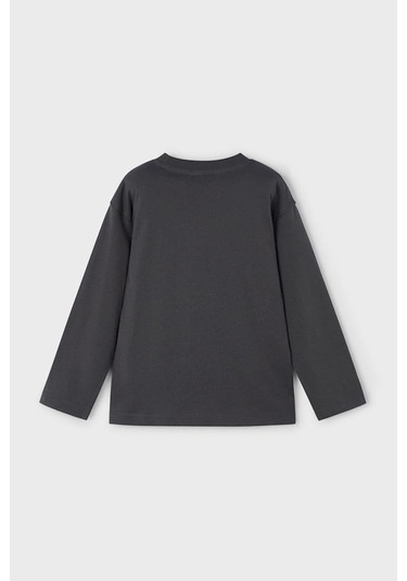 Erkek Çocuk Dinozor Baskılı Uzun Kollu T-shirt - Antrasit Mavi