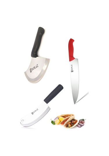 3'Lü Mutfak Bıçak Seti Şef Bıçağı Soğan Satırı Pizza Kesici Çok Renkli