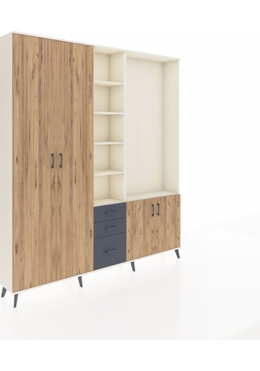 Arges Dolap 13 Raflı 3 Çekmeceli 4 Kapaklı 220x30x243 Aytaşı-çam/antrasit Atlas Çam/antrasıt