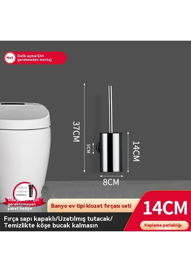 Sabitleme Kayışlı 304 Paslanmaz Çelik Tuvalet Fırçası Siyah 14 Cm Gümüş