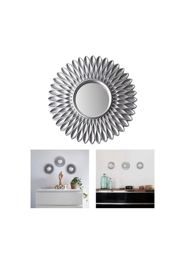 Suntek Yuvarlak Asılı Ayna Ev Şifonyer Dekor Duvar Aynaları Çiçek Şekilli Gümüş