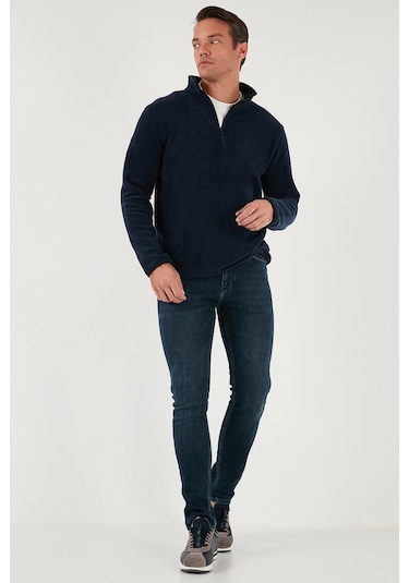 Buratti Slim Fit Yarım Fermuarlı Dik Yaka Erkek Polar 5906003 Lacivert