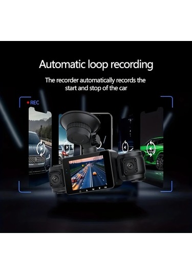 Xuweiwei Gyıoeupt 3 Kanallı Tachograph Black 3 Camera No Card Ön Lens 1080p Sol Sağ Lens 480p Gece Görüş Hdr G Sensor Geniş Açı Araç Kamerası