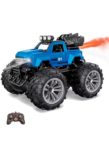 Uzaktan Kumandalı Şarjlı Duman Atan Araba 4x4 Buharlı Işıklı Uzaktan Kumandalı Off Road Araba Rc Stu Mavi