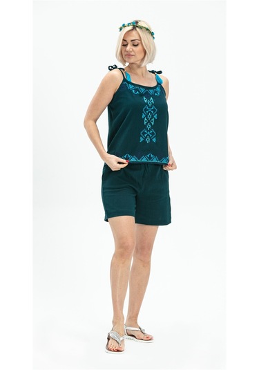 Askılı Şile Bezi Atiye Bluz Petrol Ptrl