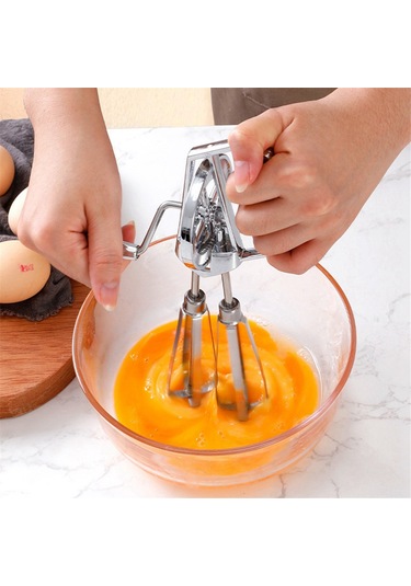 Manuel Yumurta Çırpıcı El Krankı - Paslanmaz Çelik Çırpma Teli, Gümüş Gümüş