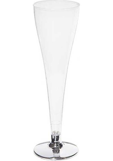 Şampanya Bardağı Metalize Gümüş Ayaklı 120 Ml - 6 Adet
