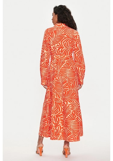 Only Kadın Onlcallıe Desenli Beli Kemerli Uzun Keten Elbise 15318799 Turuncu
