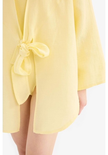 DeFacto Müslin Önden Bağlamalı Plaj Gömleği-Fall in Love B7333AX25SMYL271 Sarı