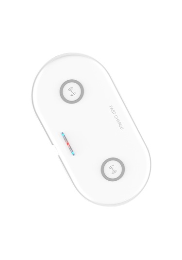 Geeksen Ht-02 Beyaz İki Portlu Kablosuz Şarj Cihazı - 7.5w Ve Samsung Uyumlu 10w Hızlı Şarj Desteği
