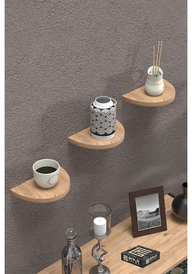 Duvar Rafı Dekoratif 3 Adet Çiçeklik Oval Ceviz