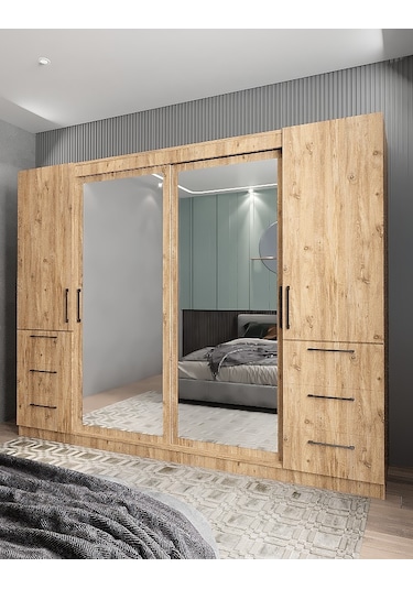 Bella Sürgü Kapaklı Dolap Gardırop Çam 208 CM