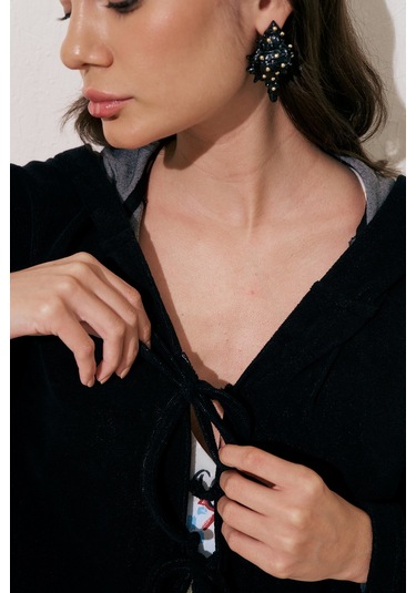 Havlu Kumaş Kimono Siyah Siyah