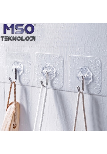 MSO 5 Adet Süper Güçlü Pratik Paslanmaz Kanca Askı Şeffaf