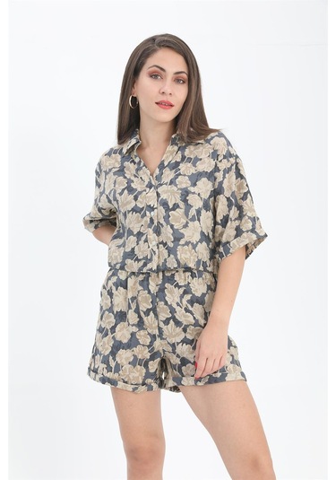 Gömlek Baskılı Kolu Duble Katlamalı - Lacivert-lacivert Lacivert