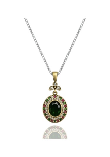 Didar Serisi Oval Renk Seçenekli Zirkon Taşlı Gümüş Kadın Kolye Yeşil