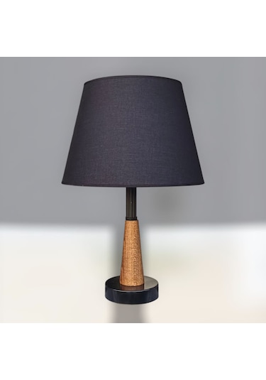 Legna Abajur Siyah Şapkalı Doğal Ahşap Gövdeli