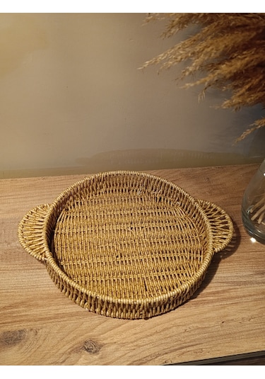 Hasır Rattan Sunum Tepsi Küçük Boy Organizer Yuvarlak Diğer