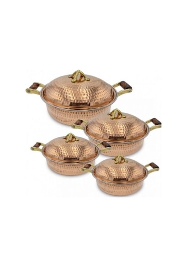 Bakır Kapaklı Pilav Tavası 4'lü Set Bakır