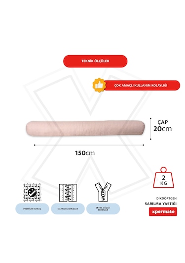 Xpermate Sarılma Yastığı Bacak Arası Yastığı Silindir 150cm Pembe