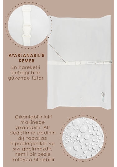 Mordesign Bebek Alt Açma Minderi, Alt Değiştirme Pedi, Ek Konturlu, Ayarlanabilir Kemer, Aşkabat Serisi, Zg965