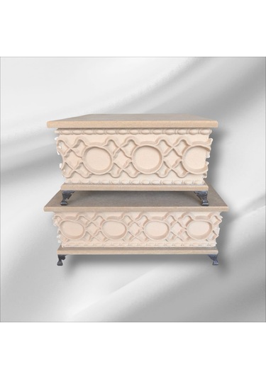 Ahşap- Ham Mdf- Desenli-takı-makyaj-çok Amaçlı- Ayaklı- 2li Kutu