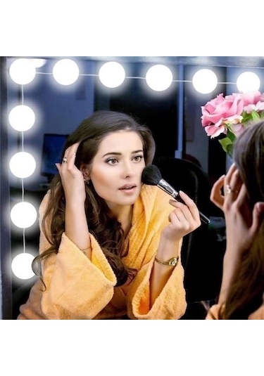 Buffer Nostalji Hollywood Tarzı 10lu Makyaj Masası Aynası Beyaz Led Işıklı Lamba Usb Renk