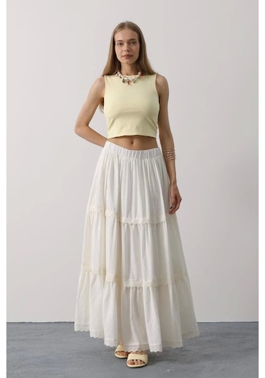 Dantel Detaylı Etek - Beyaz Beyaz