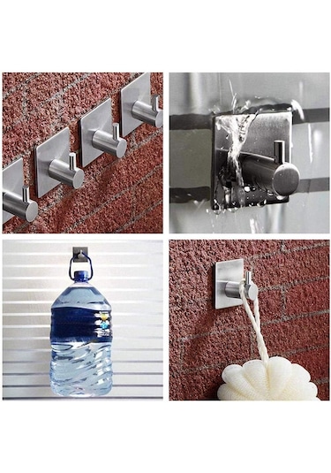 Kendinden Yapışkanlı Havlu Askısı, Bornoz İçin Paslanmaz Çelik Havlu Askısı, Duvar Askısı - 6 Adet Çok Renkli