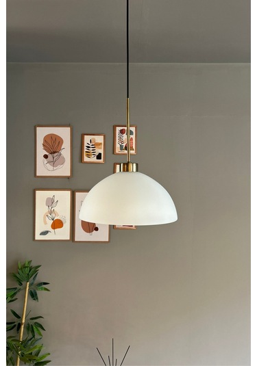 Perry Beyaz Cam Tekli Avize İnce Eskitme Başlık Retro Sarkıt Lamba Restoran Salon Aydınlatma Beyaz