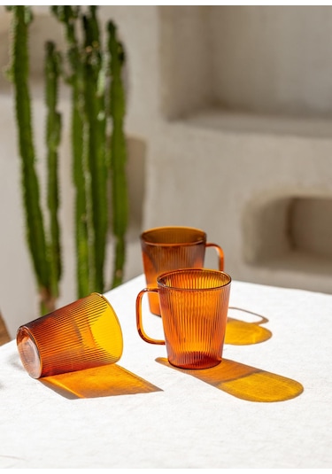The Mia Striped Borosilikat Cam Kupa Amber 400 Ml