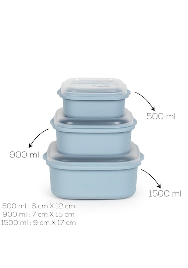 Porsima 5317 Kilitli Sızdırmaz Kapaklı Hava Tahliye Contalı Çok Amaçlı 3lü Kare Erzak Yiyecek Saklama Kabı Seti Mavi - 500-900-1500ml Mavi