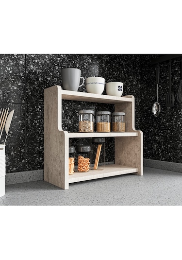Alpa Ev Mobilya 3 Katlı Tezgah Üstü Mutfak Rafı, Baharatlık Ve Çok Amaçlı Organizer Traverten