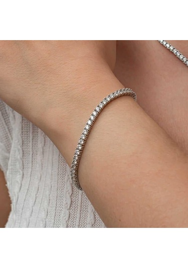 Gümüş 3.5 Mm Beyaz Taşlı Su Yolu Kadın Bileklik Çok Renkli