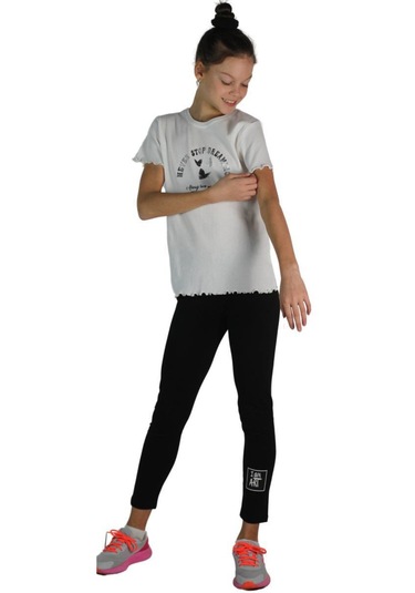 Kız Çocuk Iam Art Yazılı Likralı Siyah Renk Mevsimlik Tayt Siyah