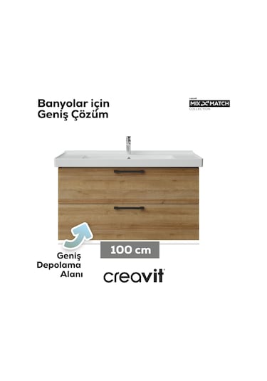 Creavit D20 100 Cm İki Çekmeceli Lavabo Dolabı Everest Melamin Kapak Ahşap