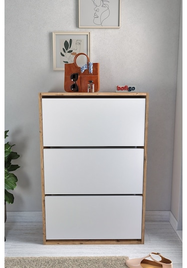 Bofigo Düşer Kapak Ayakkabılık Kayar Raflı Ayakkabılık 3 Bölmeli Ayakkabılık Melek Çam-Beyaz Bofigo Düşer Kapak Ayakkabılık Kayar Raflı Ayakkabılık 3 Bölmeli Ayakkabılık Melek Çam-Beyaz