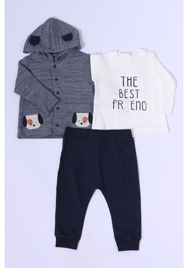 Erkek Bebek 3'lü Takım Köpek Baskılı D44 Lacivert