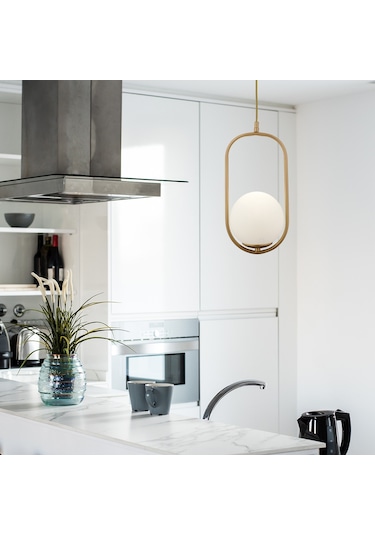 Lorin Tekli Eskitme Sarkıt Beyaz Camlı Modern Sarkıt Mutfak Salon Sarkıt Avize