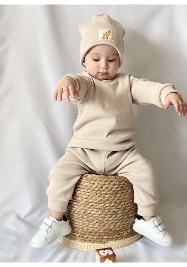 MiaBaby Bereli Üçlü Takım 001 Bej