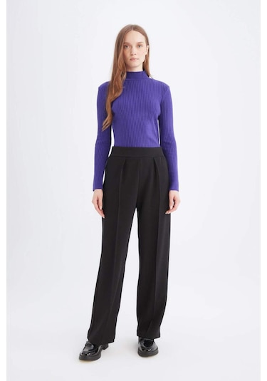 DeFacto Regular Fit Yarım Balıkçı Yaka Basic Düz Triko Kazak D9386AX24WNPR284 Mor