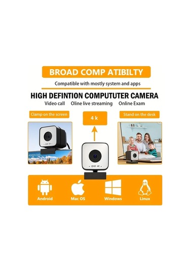 Dashanshop Zoom7 4k Pc Laptop Webcam Dahili Mikrofonlu Otomatik Odaklama Beyaz Dengesi